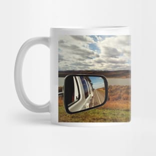 Road trip journey with view of Canadian Prairie in Long View, Alberta,Canada. Mug